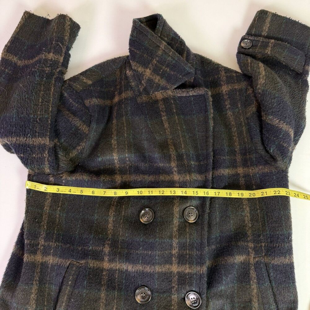 Sam Edelman Plaid Peacoat Womens XXL Double Breasted Dark Academia Preppy Gothic - Picture 7 of 16
